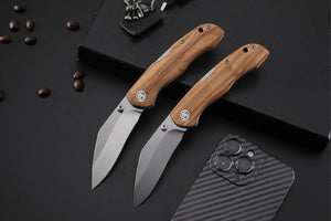 Petrified Fish PFE12 Skalor,3.39" 154CM Blade, 120g Olive Wood Handle Lock Back Folding knife