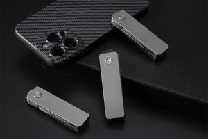 Petrified Fish PFE09 Cash ,1.81" 14C28N Satin/Black Stonewashed Blade, 48g Titanium Handle Front Flipper Folding knife