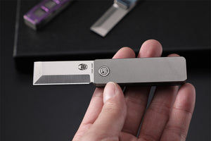 Petrified Fish PFE09 Cash ,1.81" 14C28N Satin/Black Stonewashed Blade, 48g Titanium Handle Front Flipper Folding knife