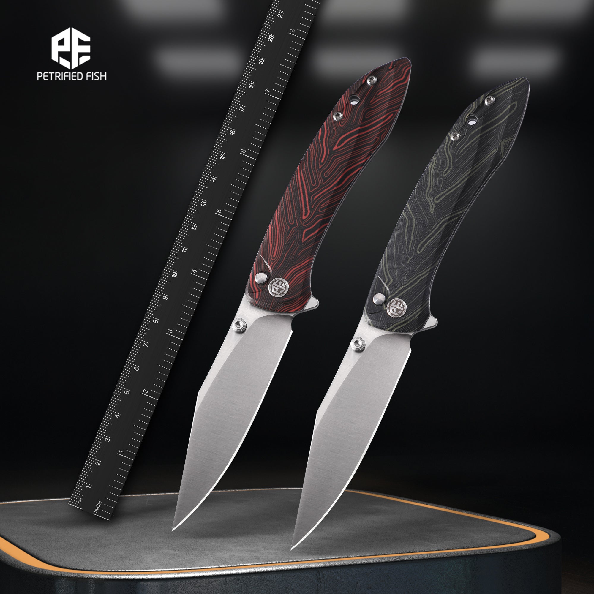 Petrified Fish PFE08 Grow,3.62" K110 Satin Blade,108g G10 Handle Button Lock Folding Knife