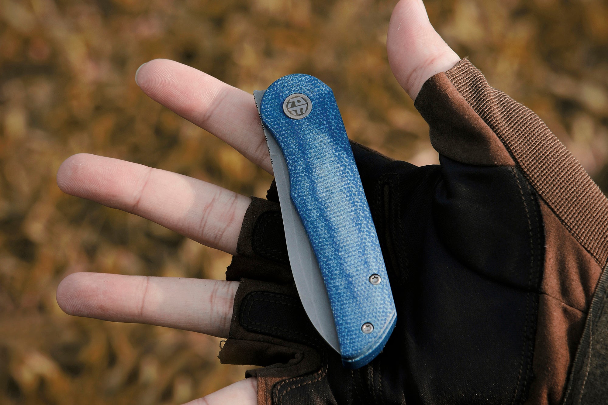 Petrified Fish PFE16 Elcamino , 3.15" N690 Steel Blade, Micarta/Gmascus/Aluminum Handle, Front Flipper Liner lockFolding knife