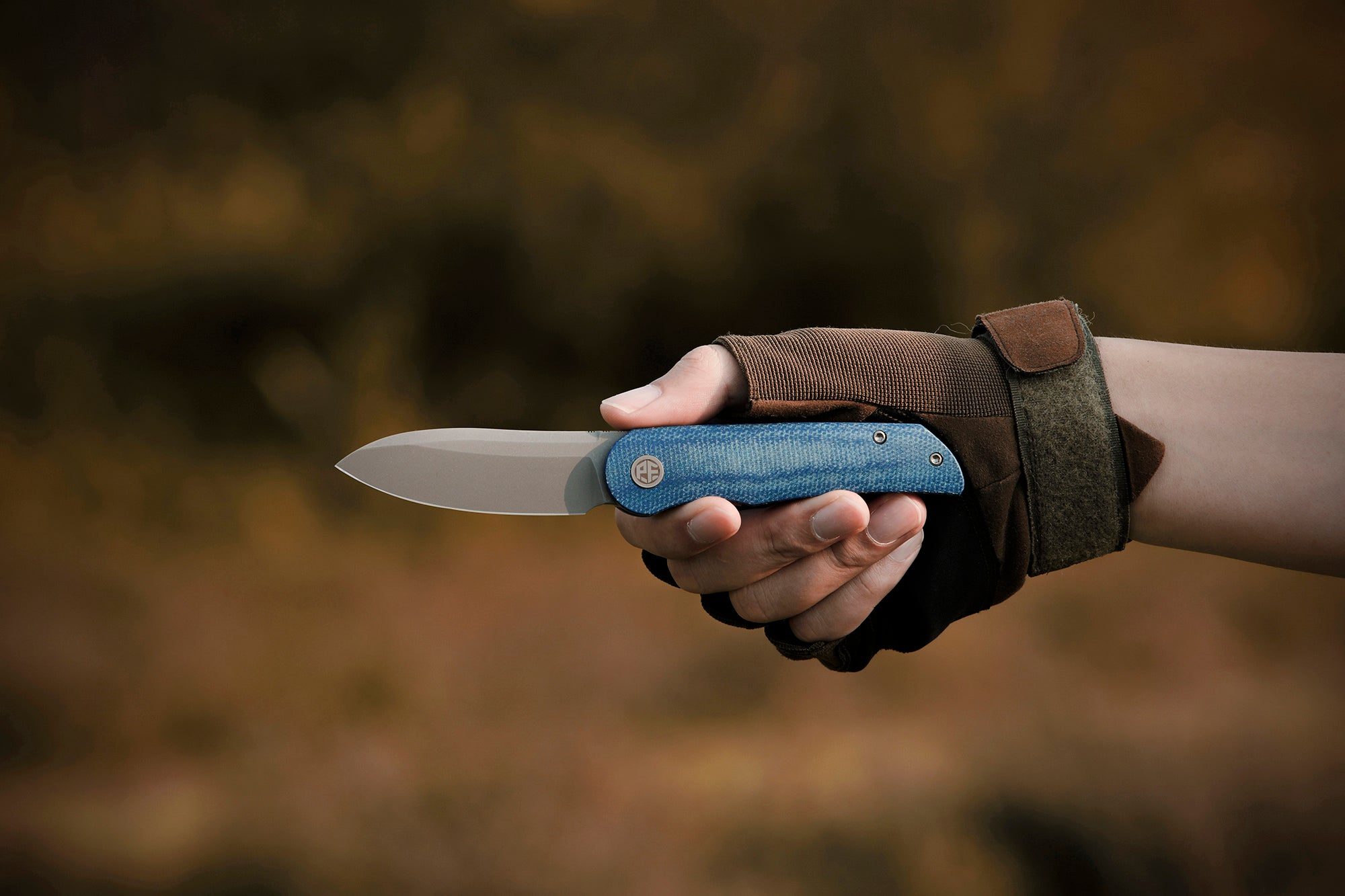 Petrified Fish PFE16 Elcamino , 3.15" N690 Steel Blade, Micarta/Gmascus/Aluminum Handle, Front Flipper Liner lockFolding knife