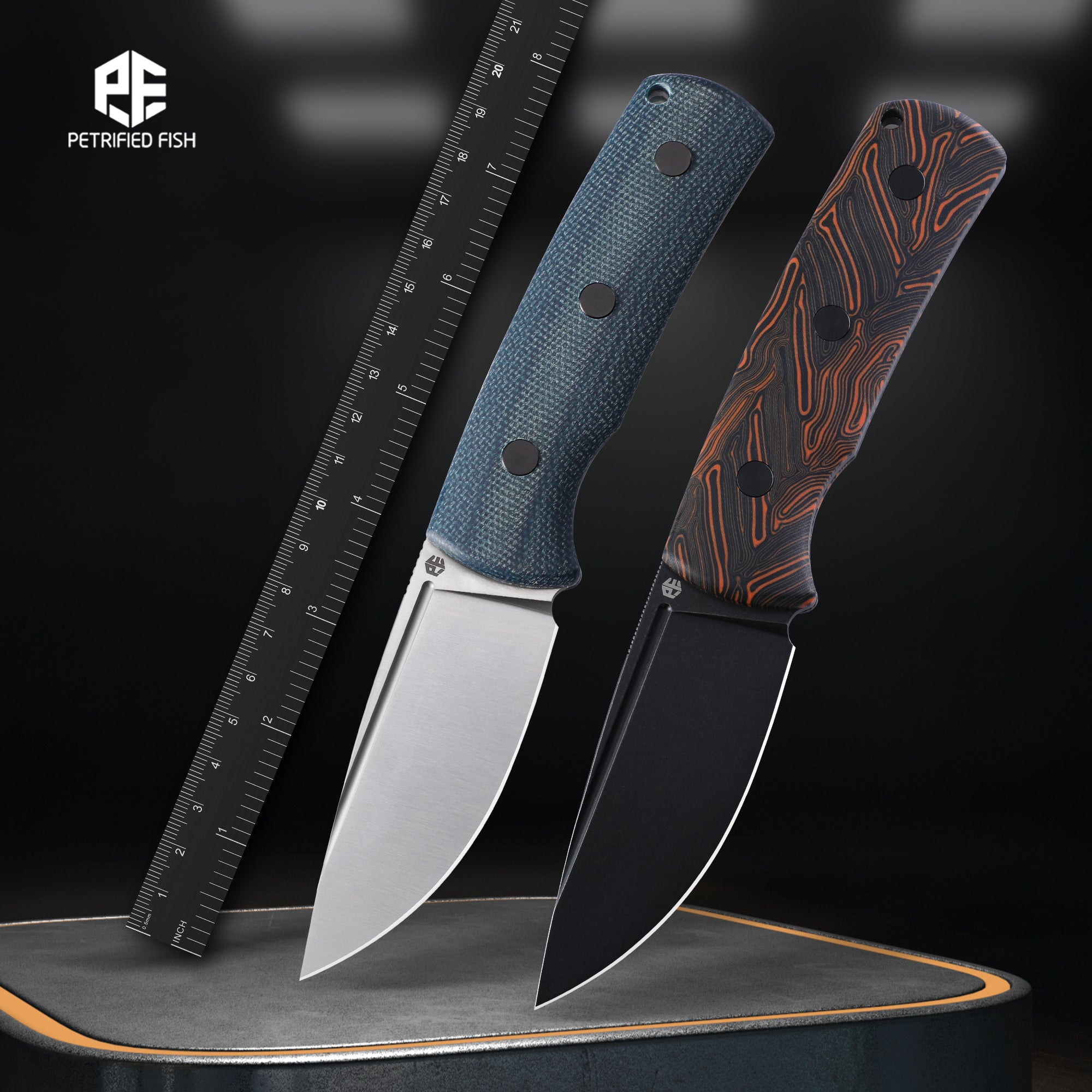 Petrified Fish PFP01F Beluga,3.62" N690 Blade,Micarta/G10 Handle Fixed Blade Knife