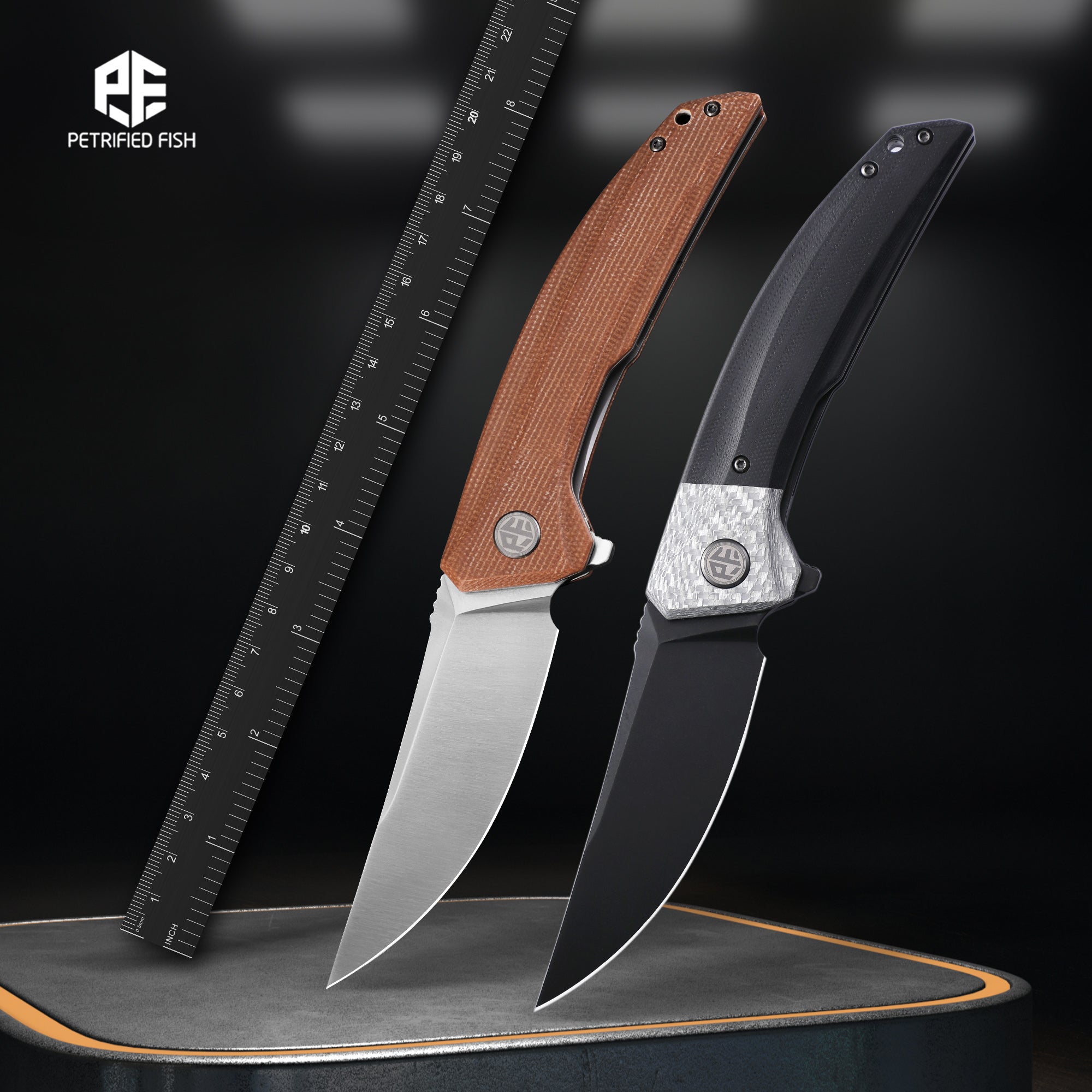 Petrified Fish PFP05 Deepsea,3.66" K110 Blade,Carbon fiber/Micarta/Carbon fiber&G10 Handle Flipper Liner Lock Folding Knife