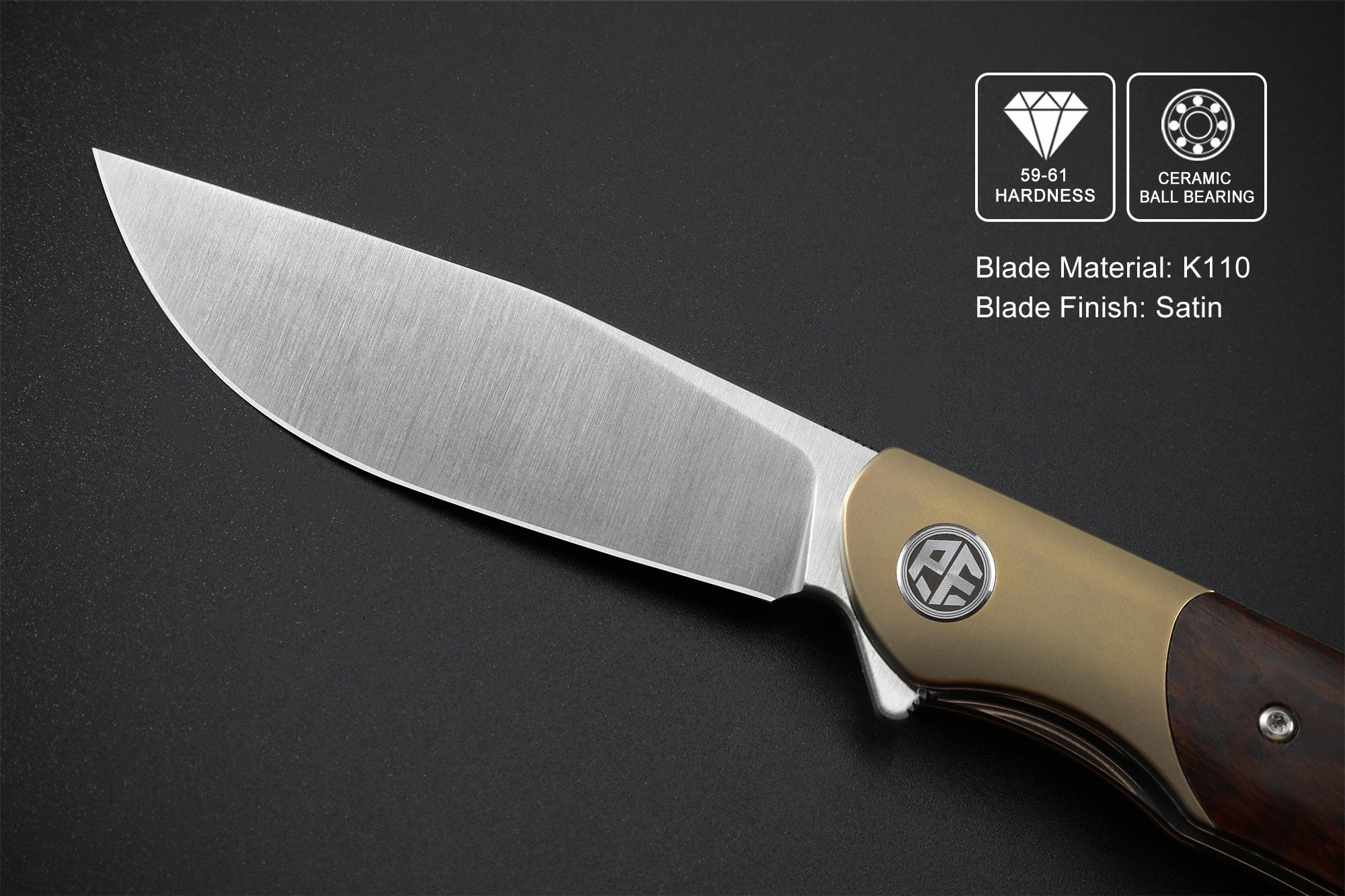 Petrified Fish PFP09 Hourglass ,3.54" K110 Satin Blade, 110g Wood Handle Flipper Liner lock Folding knife