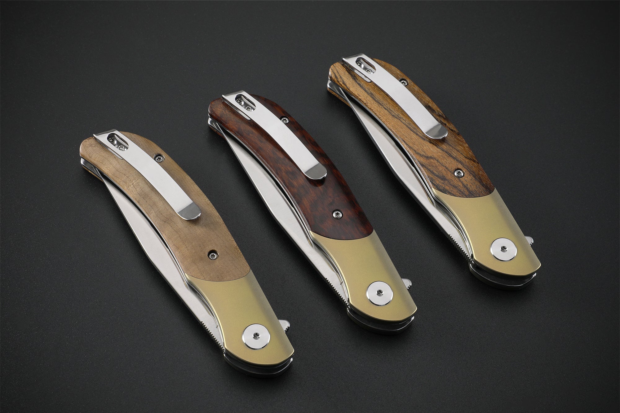 Petrified Fish PFP09 Hourglass ,3.54" K110 Satin Blade, 110g Wood Handle Flipper Liner lock Folding knife