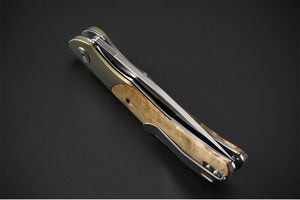 Petrified Fish PFP09 Hourglass ,3.54" K110 Satin Blade, 110g Wood Handle Flipper Liner lock Folding knife