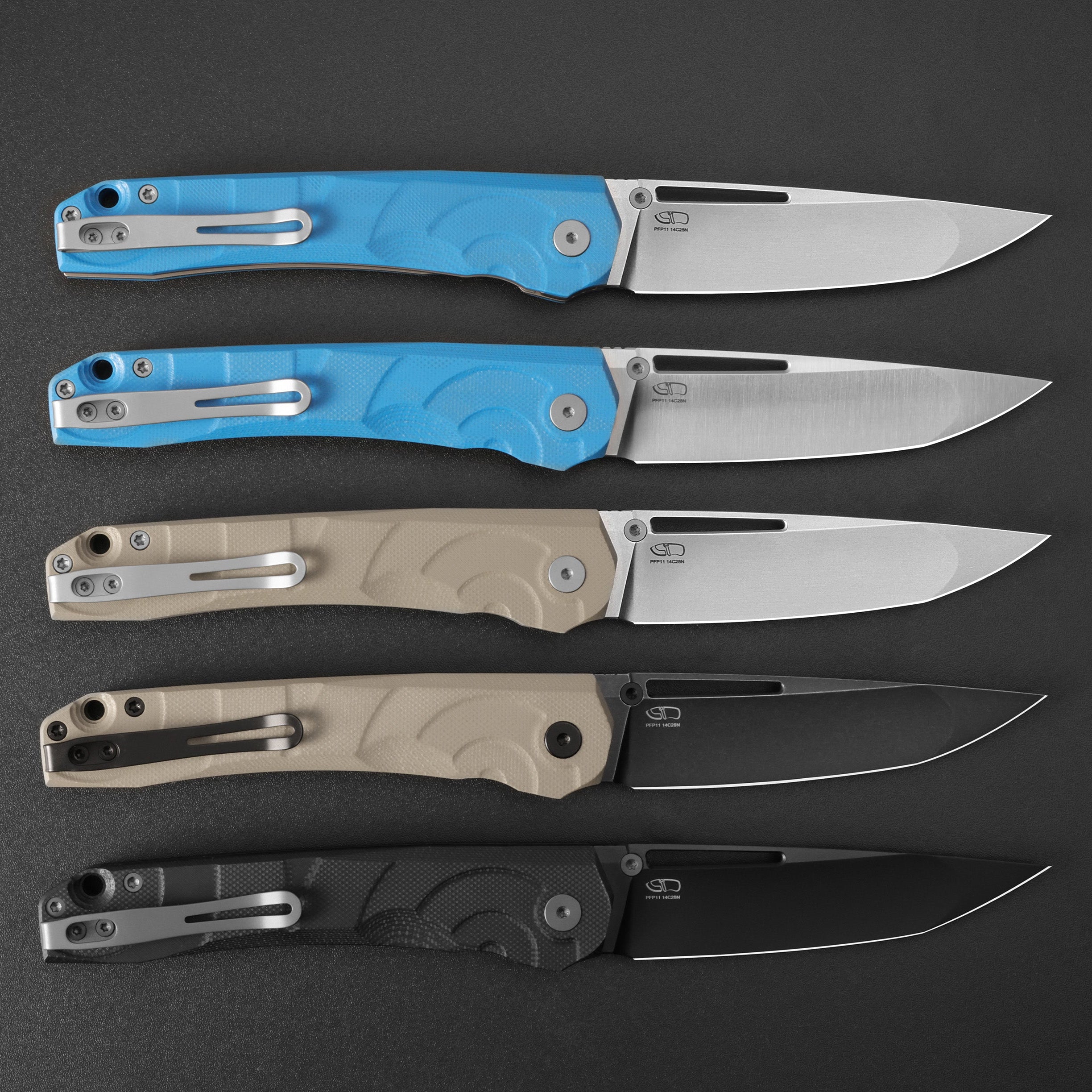 Petrified Fish PFP11- Ripple , 3.78" 14C28N Steel Hollow Blade, G10 Handle, Front Flipper Liner lock Folding knife