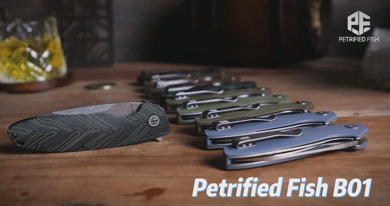 Petrified Fish PFB01 Terra ,3.54" D2 Blade, Gmascus/G10/Micarta Handle Flipper Liner lock Folding knife