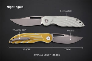 Petrified Fish PFE06 Nightingale ,3.07" 14C28N Blade,87g G10 Handle Front Flipper Liner lock Folding knife