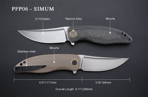 Petrified Fish PFP06 Simum ,3.50” K110 Blade, Micarta Handle Flipper Liner lock Folding knife