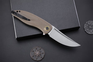 Petrified Fish PFP06 Simum ,3.50” K110 Blade, Micarta Handle Flipper Liner lock Folding knife