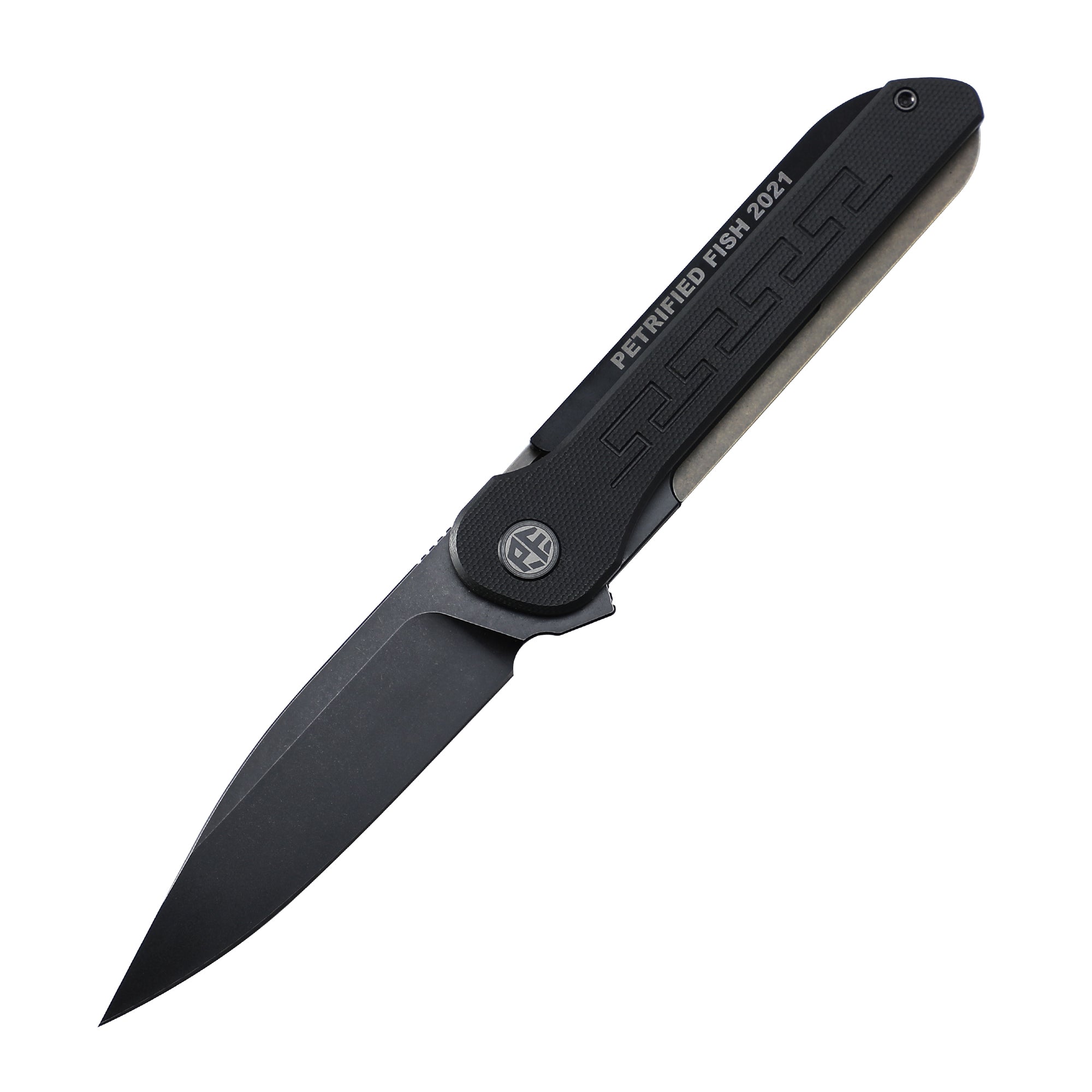 Petrified Fish PFE03 ZERO ,3.6" 154CM Black plated titanium Stonewashed Blade,98g Titanium with G10 Handle Flipper Folding knife