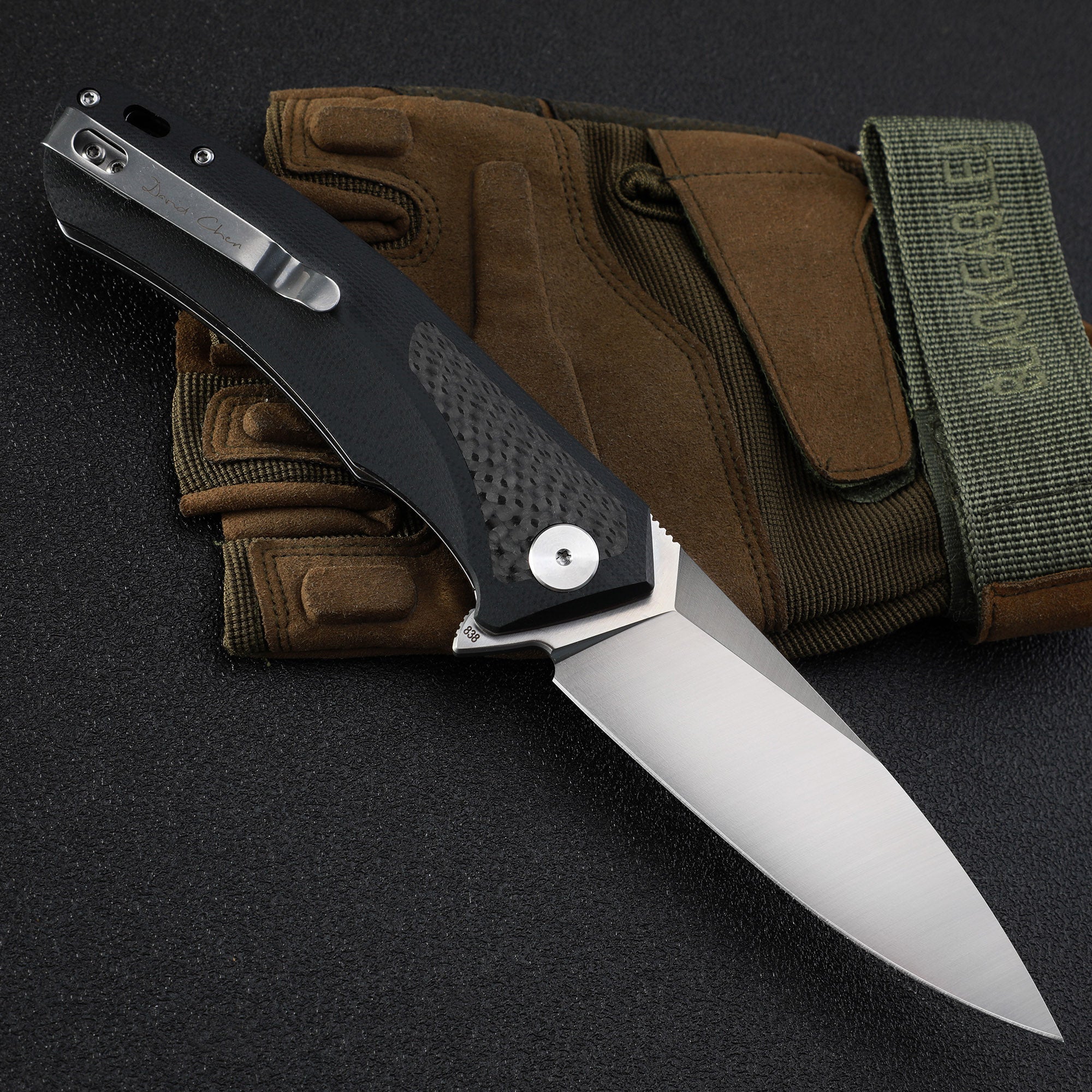 Petrified fish PF838C D2 steel flipper folding knives G10+Carbon fiber handle camping tool