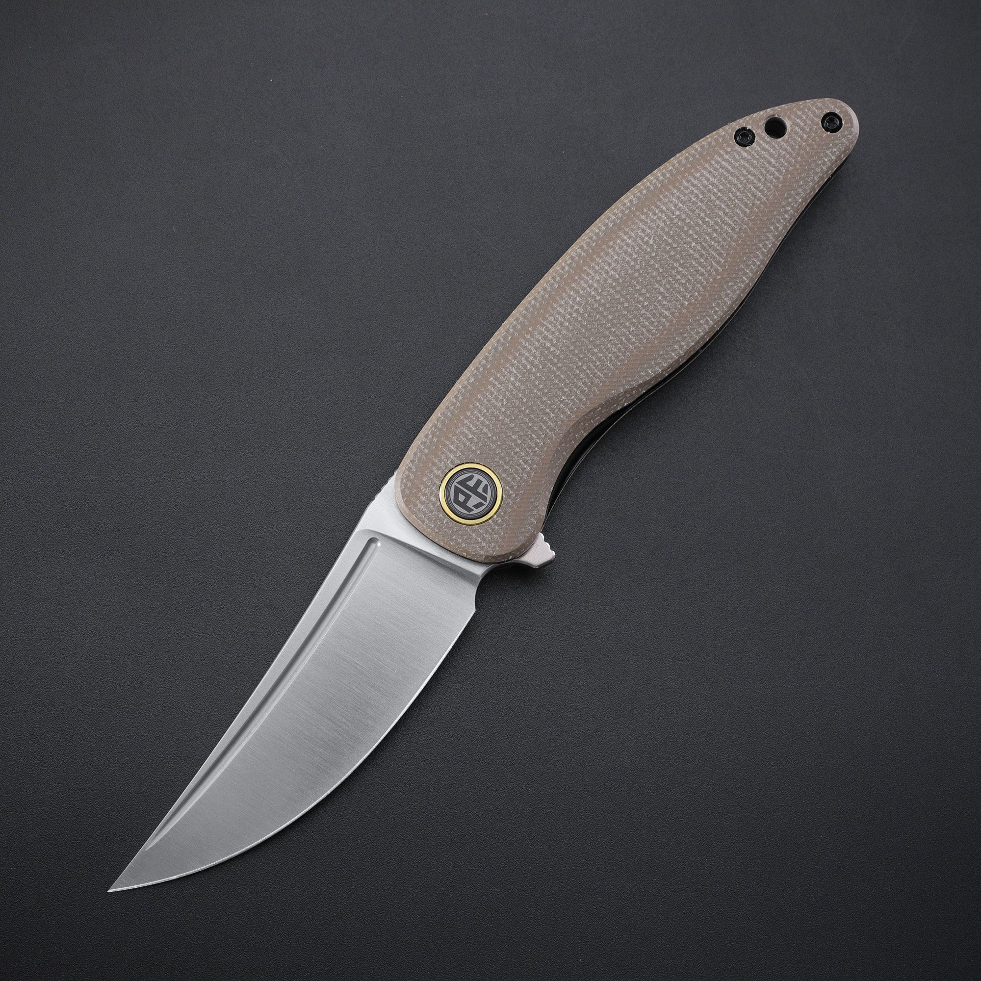 Petrified Fish PFP06 Simum ,3.50” K110 Blade, Micarta Handle Flipper Liner lock Folding knife