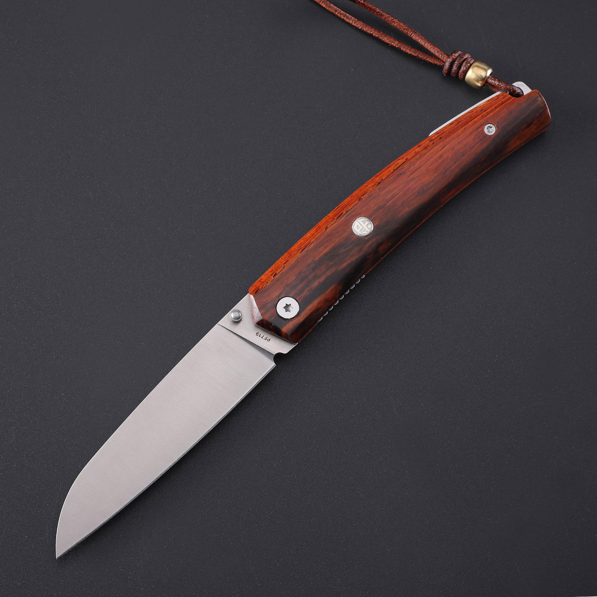 PF719 Thumb stud knife（87mm 12C27）Wood Handle