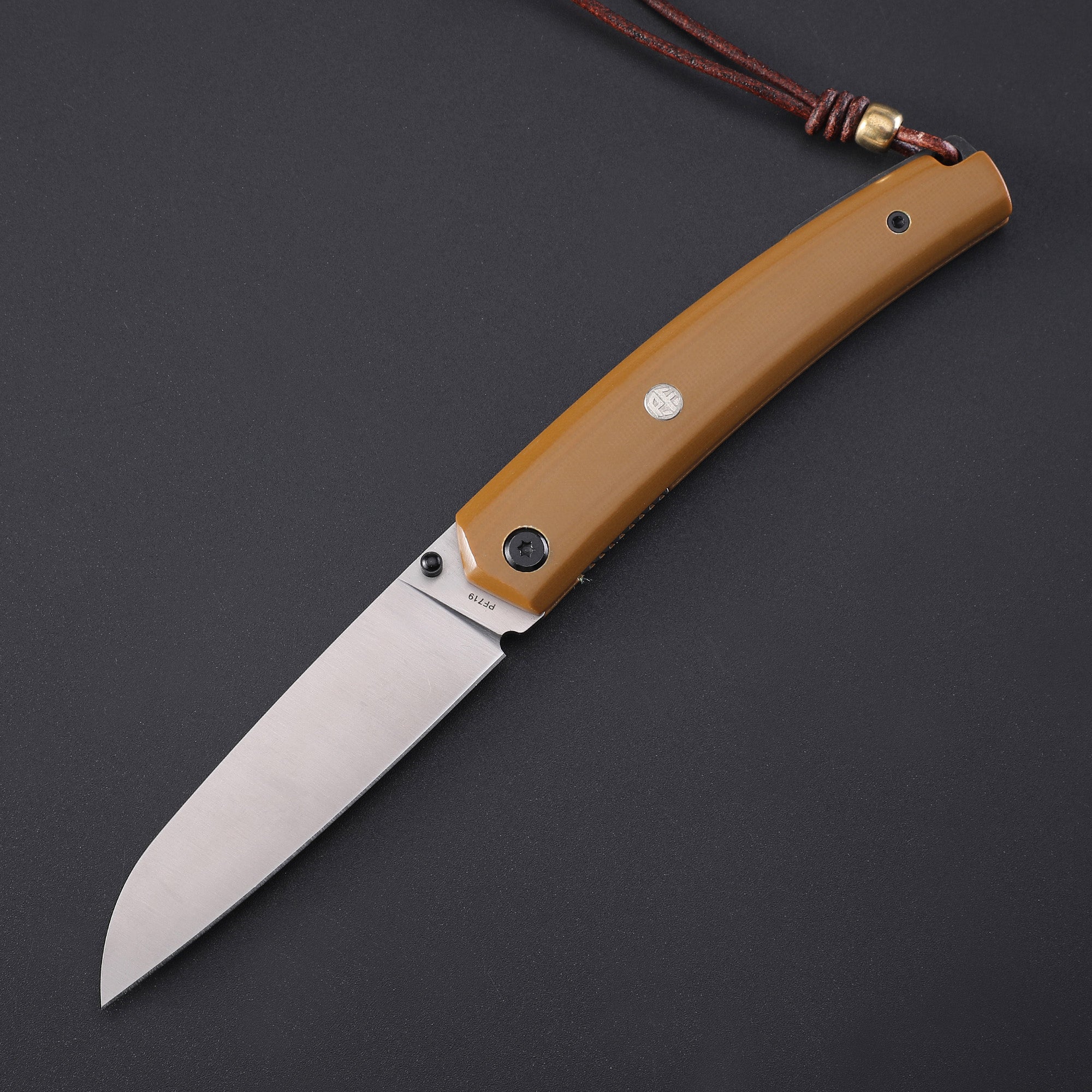 PF719 Thumb stud knife（87mm 12C27）Wood Handle