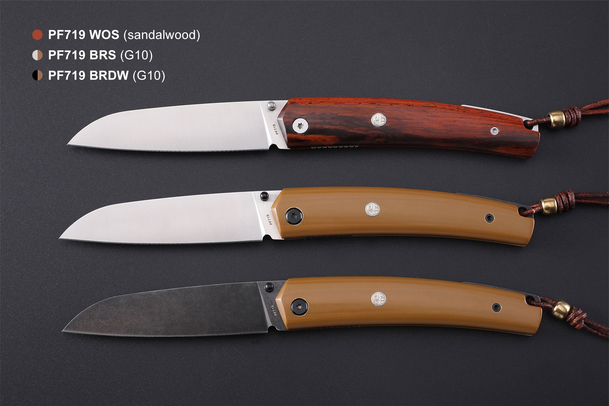 PF719 Thumb stud knife（87mm 12C27）Wood/G10 Handle