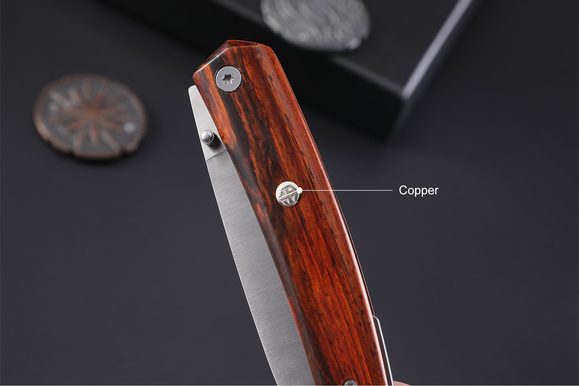 PF719 Thumb stud knife（87mm 12C27）Wood/G10 Handle