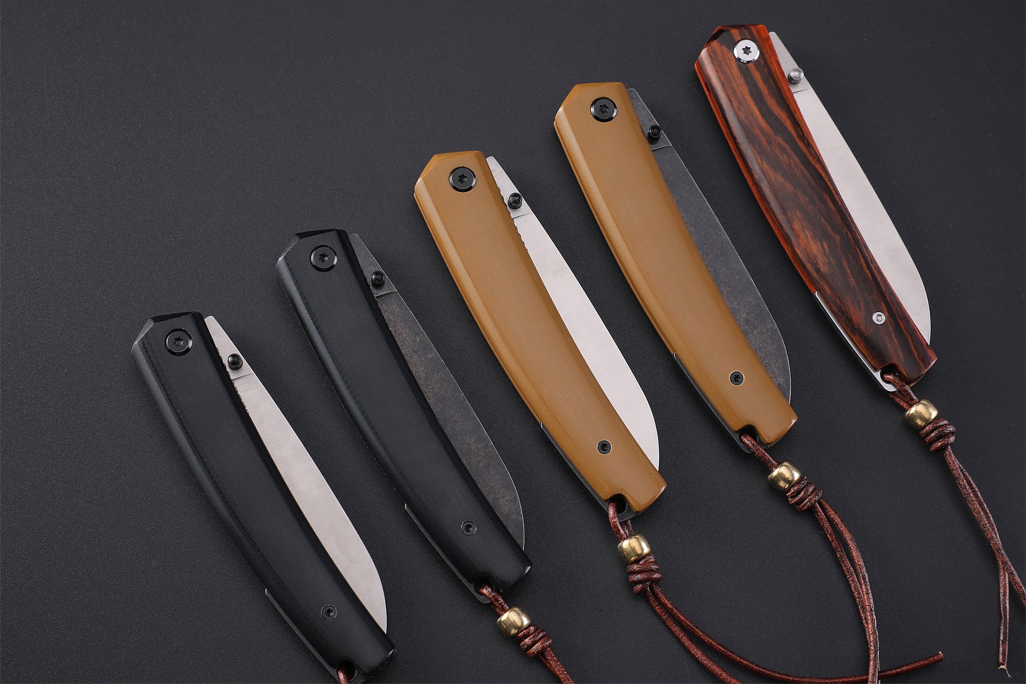 PF719 Thumb stud knife（87mm 12C27）Wood/G10 Handle