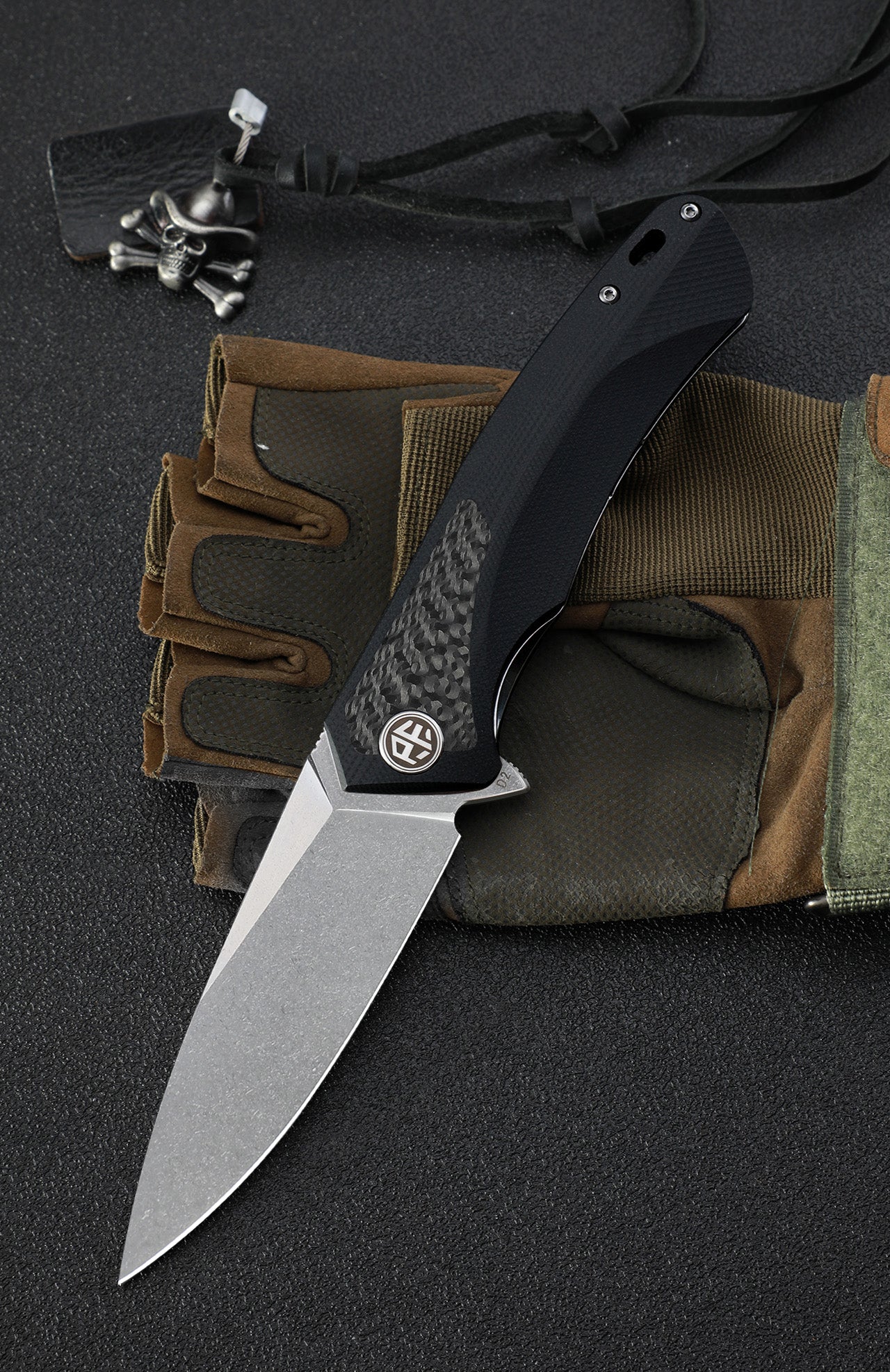 Petrified fish PF838C D2 steel flipper folding knives G10+Carbon fiber handle camping tool