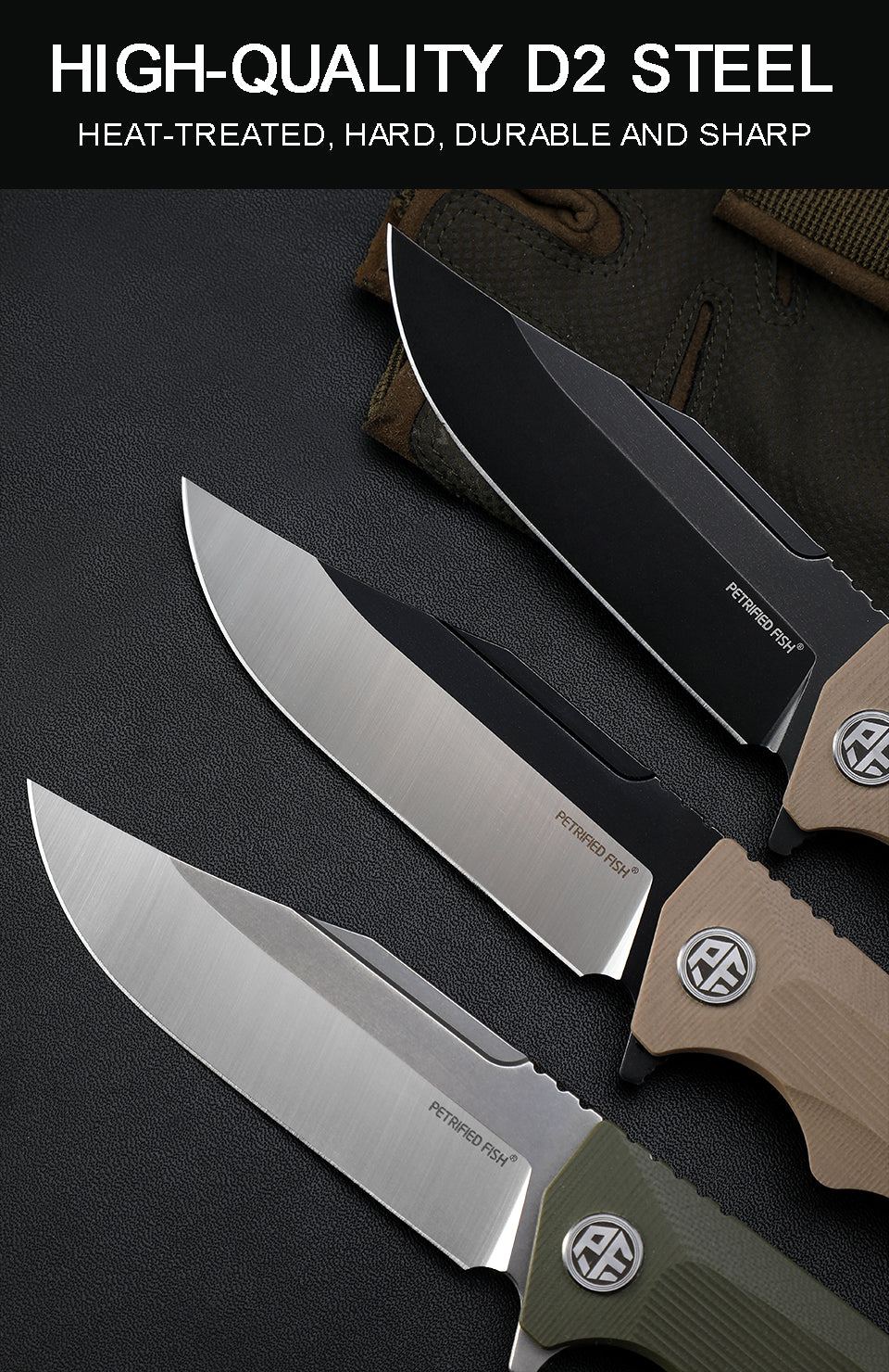 PF959 Petrified fish G10 handle D2 steel hunting knife outdoor survival EDC pocket tool hiking camping diving folding knives