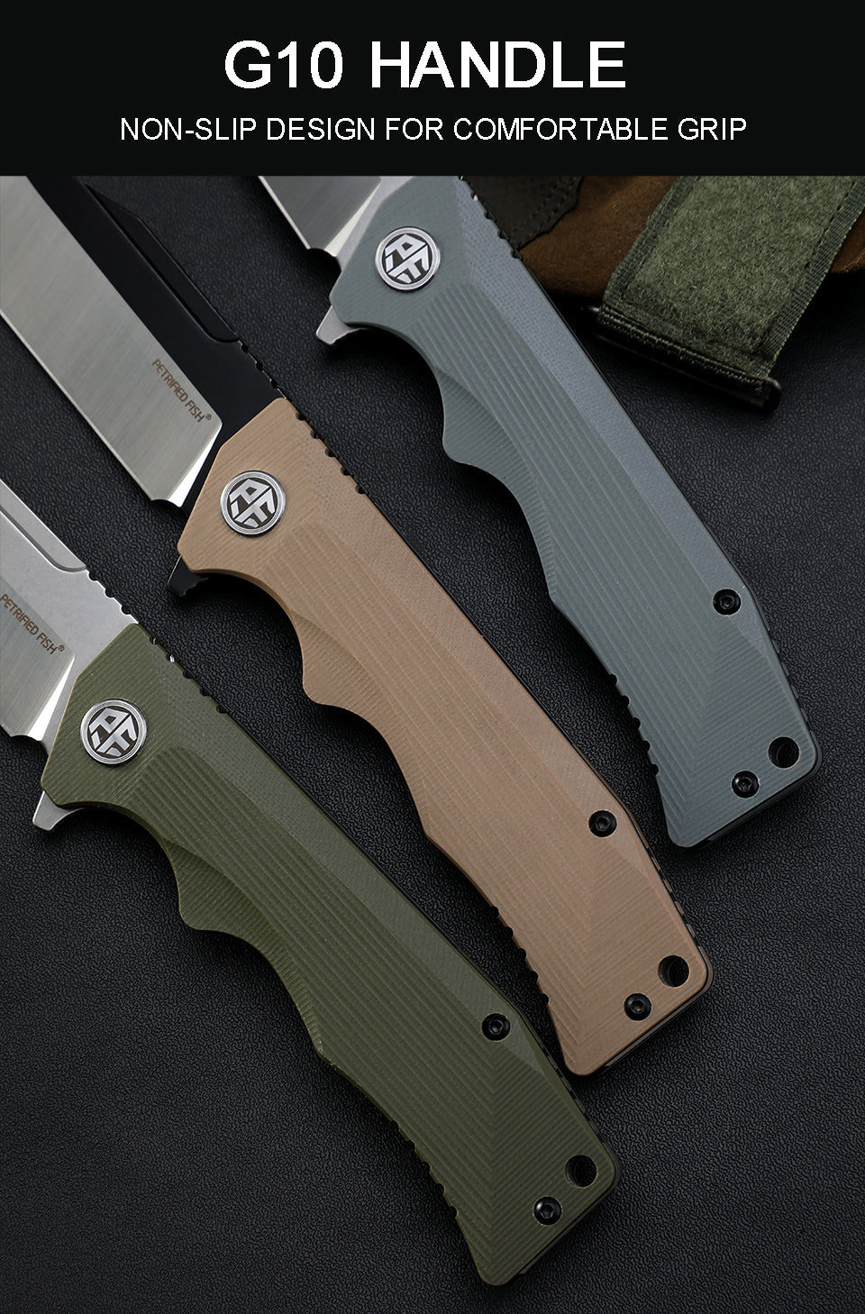 PF959 Petrified fish G10 handle D2 steel hunting knife outdoor survival EDC pocket tool hiking camping diving folding knives