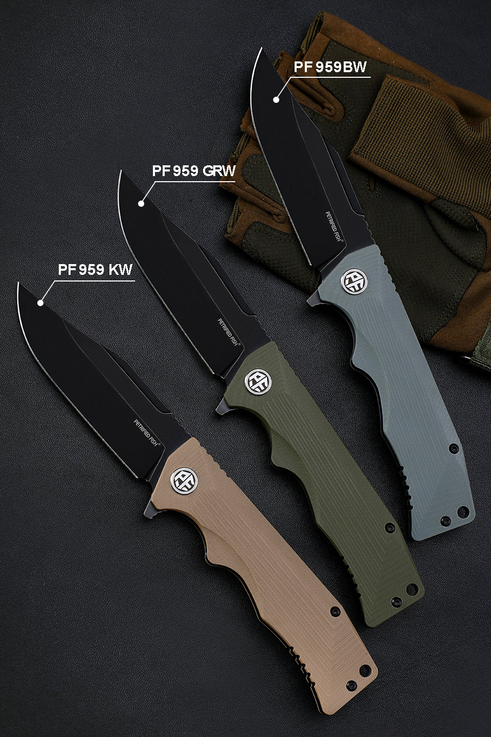PF959 Petrified fish G10 handle D2 steel hunting knife outdoor survival EDC pocket tool hiking camping diving folding knives