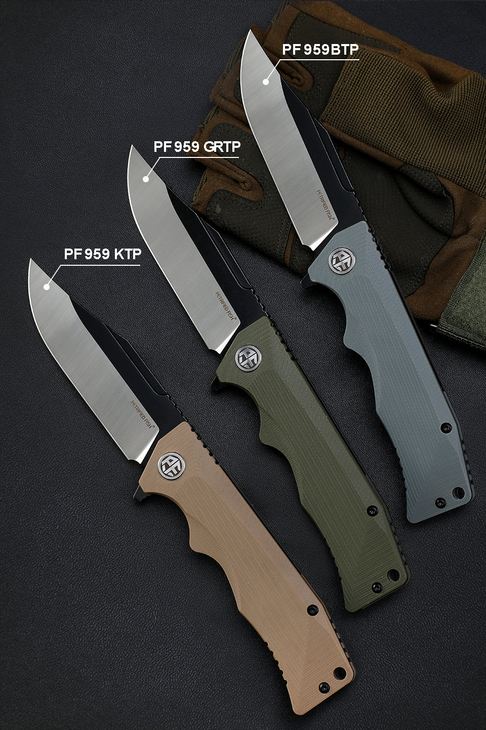 PF959 Petrified fish G10 handle D2 steel hunting knife outdoor survival EDC pocket tool hiking camping diving folding knives