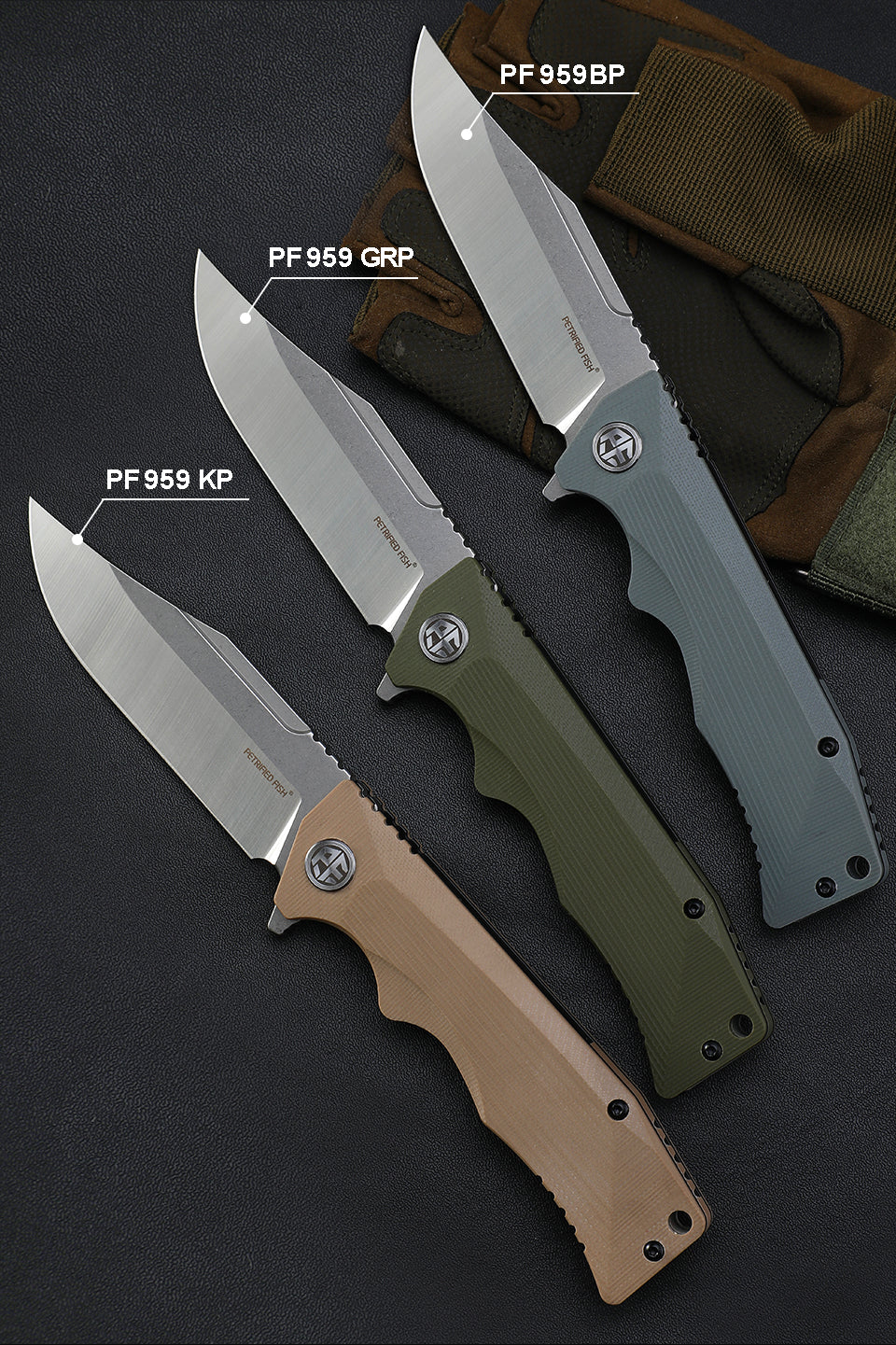 PF959 Petrified fish G10 handle D2 steel hunting knife outdoor survival EDC pocket tool hiking camping diving folding knives