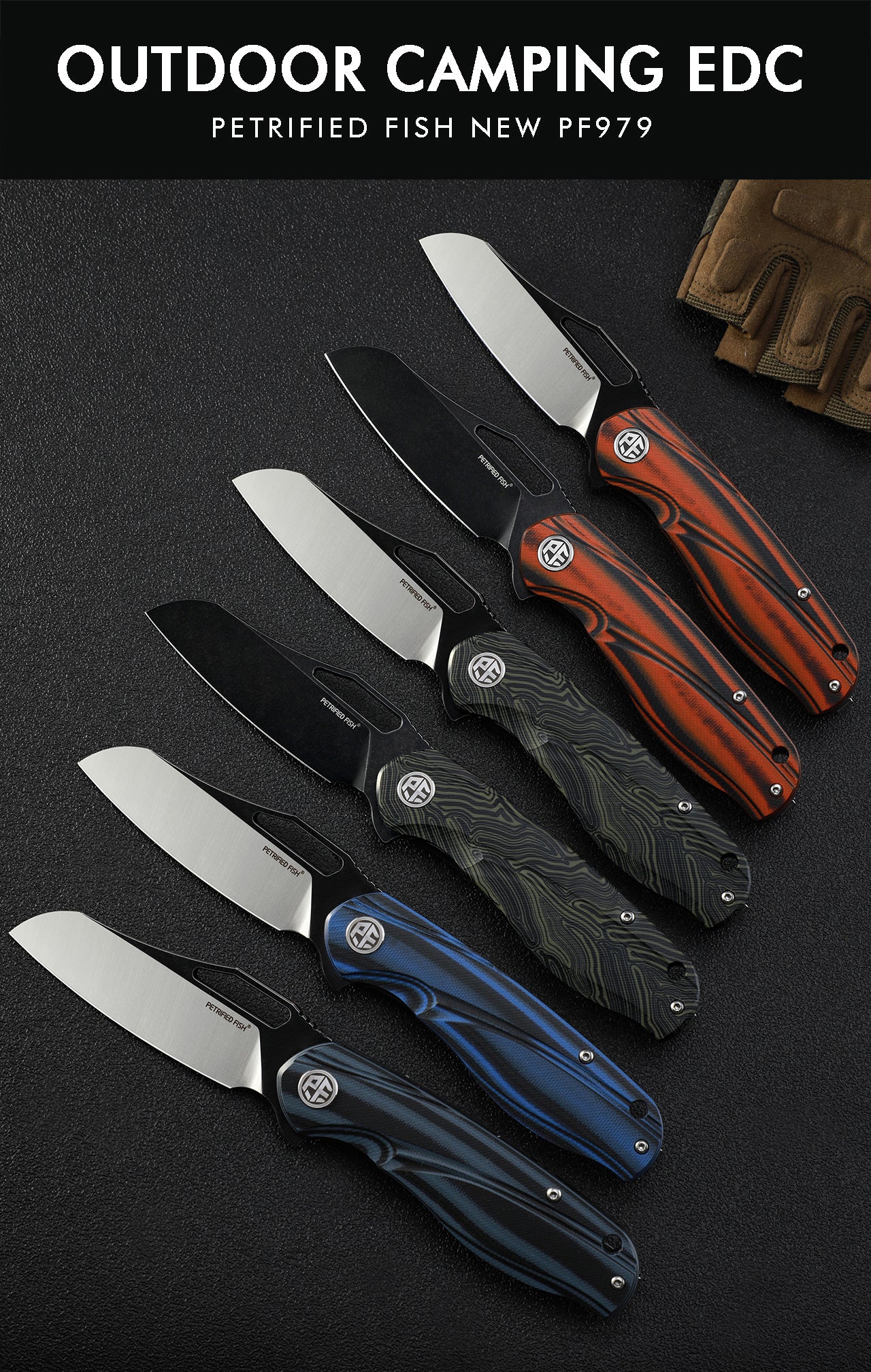 Petrified fish PF979 Raptor original D2 steel folding knife flipper G10 handle camping knives outdoor survival hunting EDC pocket tools