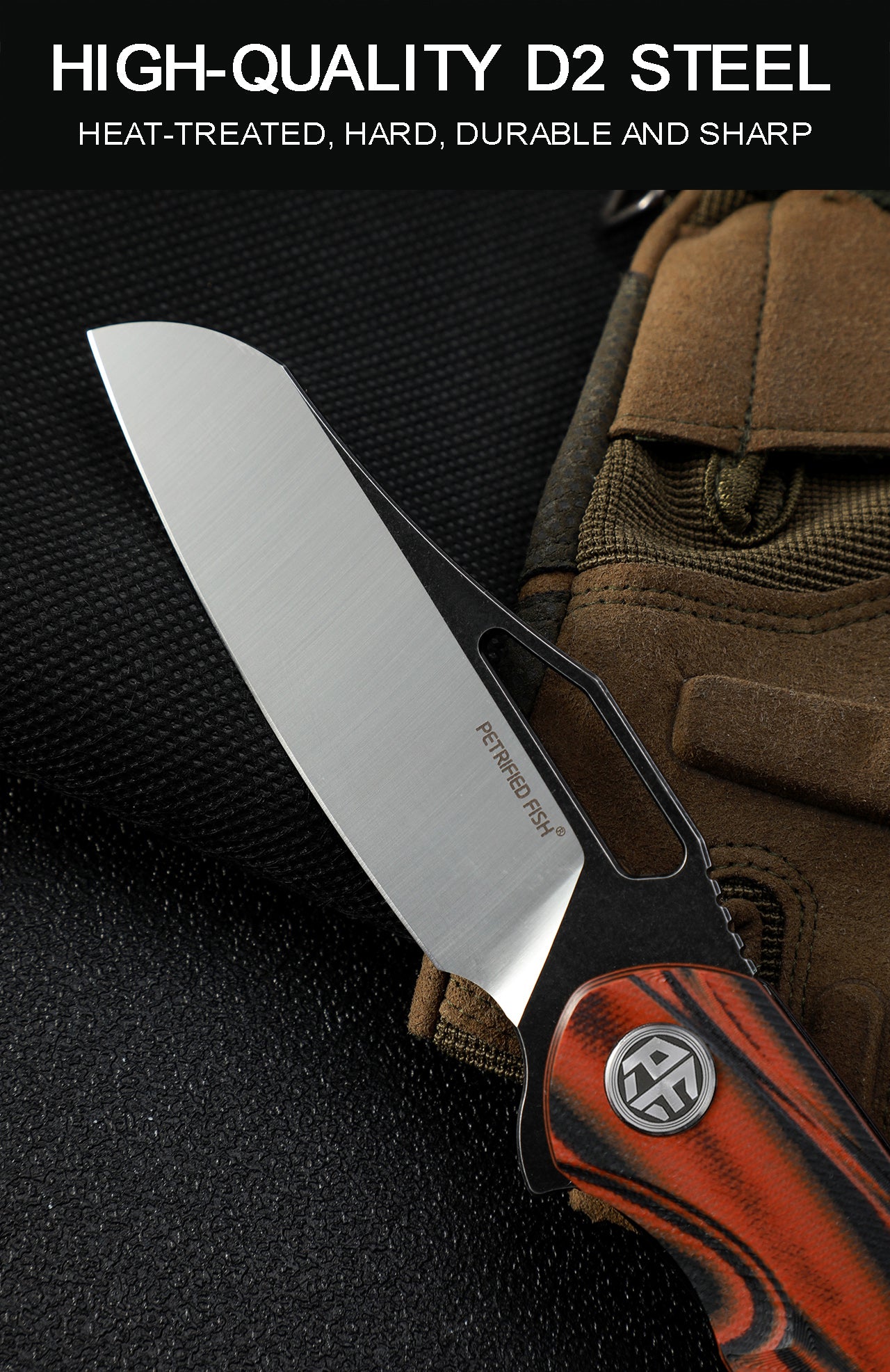 Petrified fish PF979 Raptor original D2 steel folding knife flipper G10 handle camping knives outdoor survival hunting EDC pocket tools