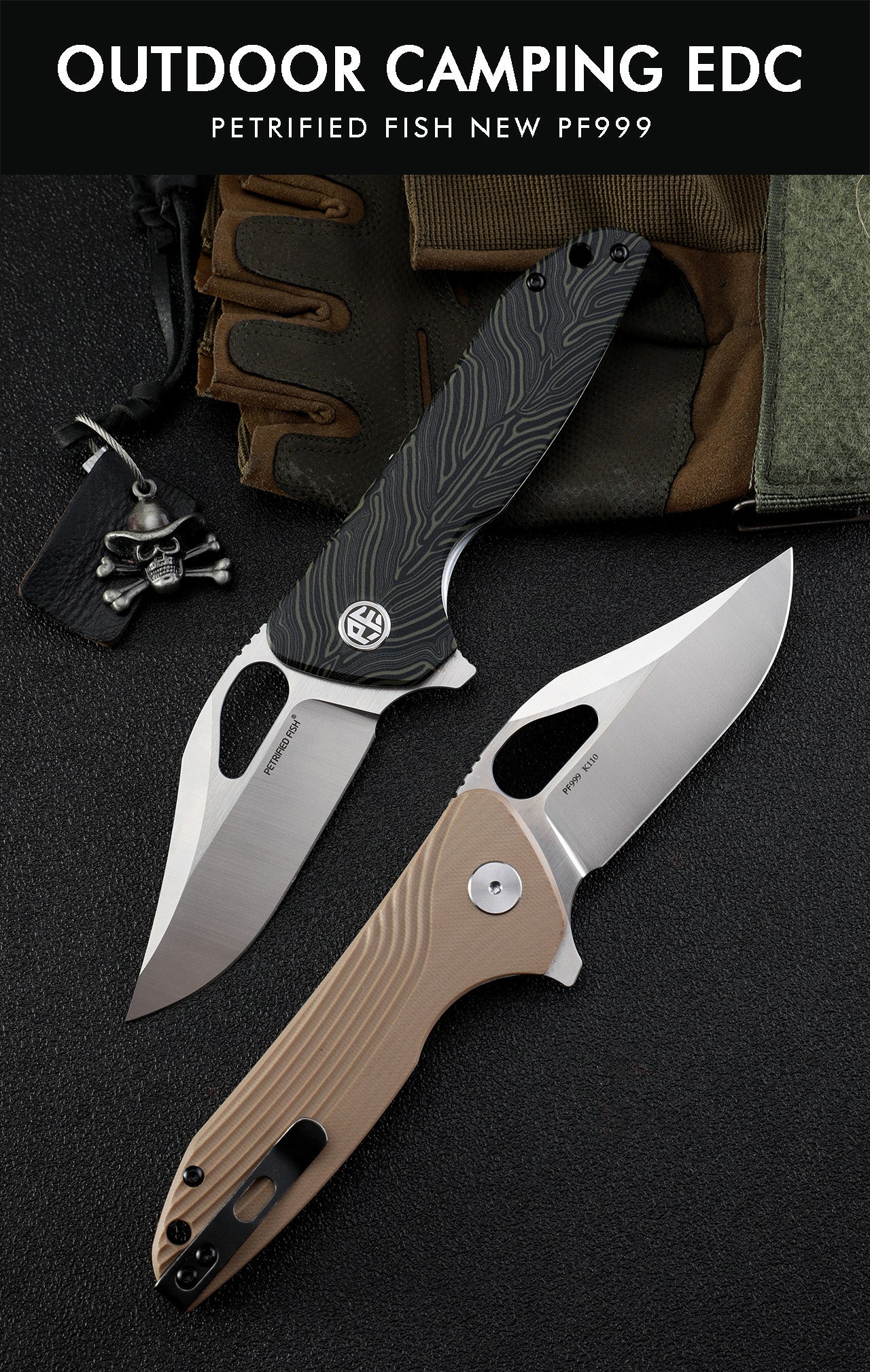 Petrified fish PF999 Original k110 steel blade folding knife ceramic ball bearing G10 handle outdoor camping hunting edc tool