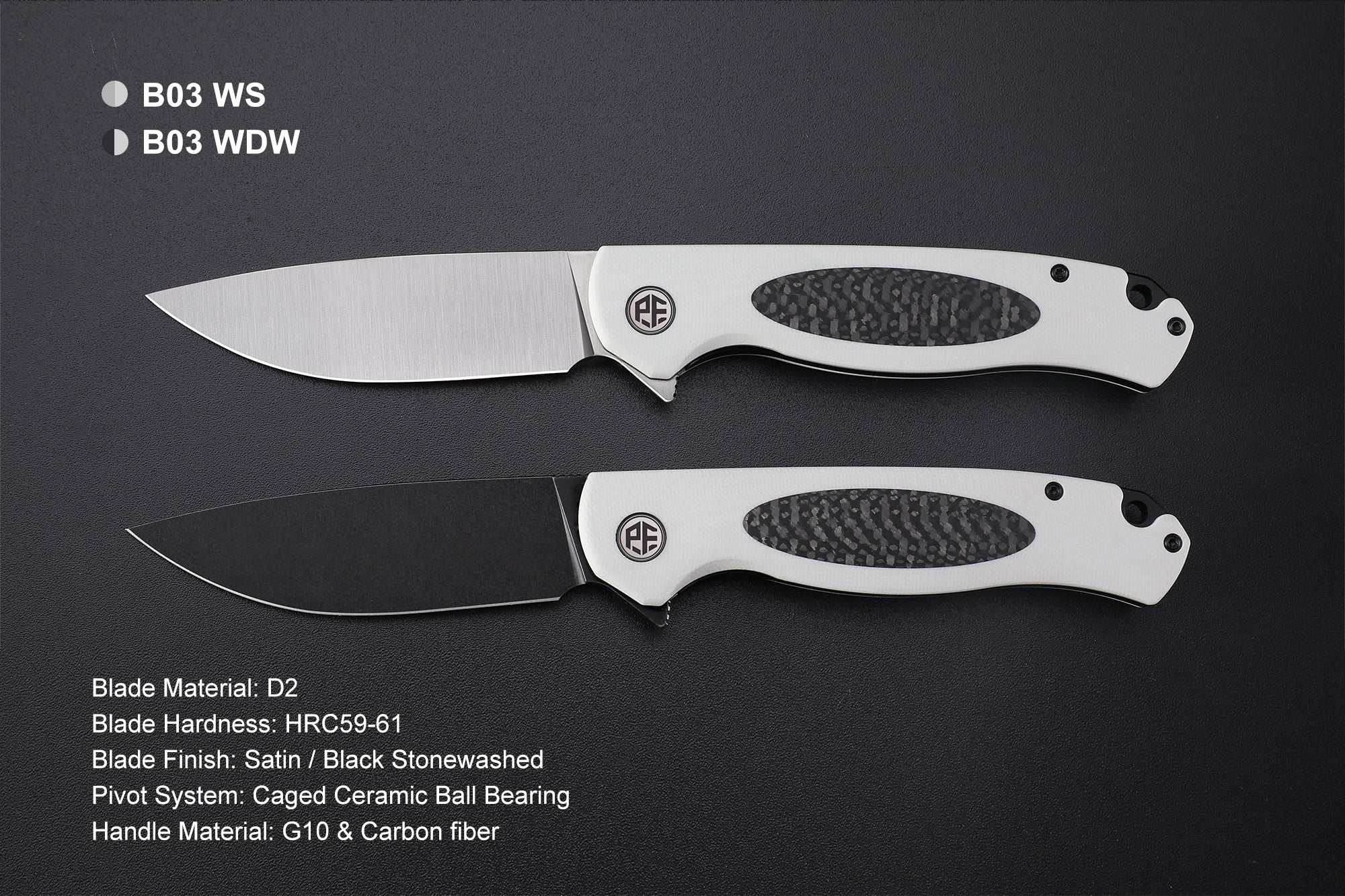 Petrified Fish PFB03 Stamp ,3.58" D2 Satin Blade, 136g G10&Carbon Fiber Handle Flipper Liner lock Folding knife