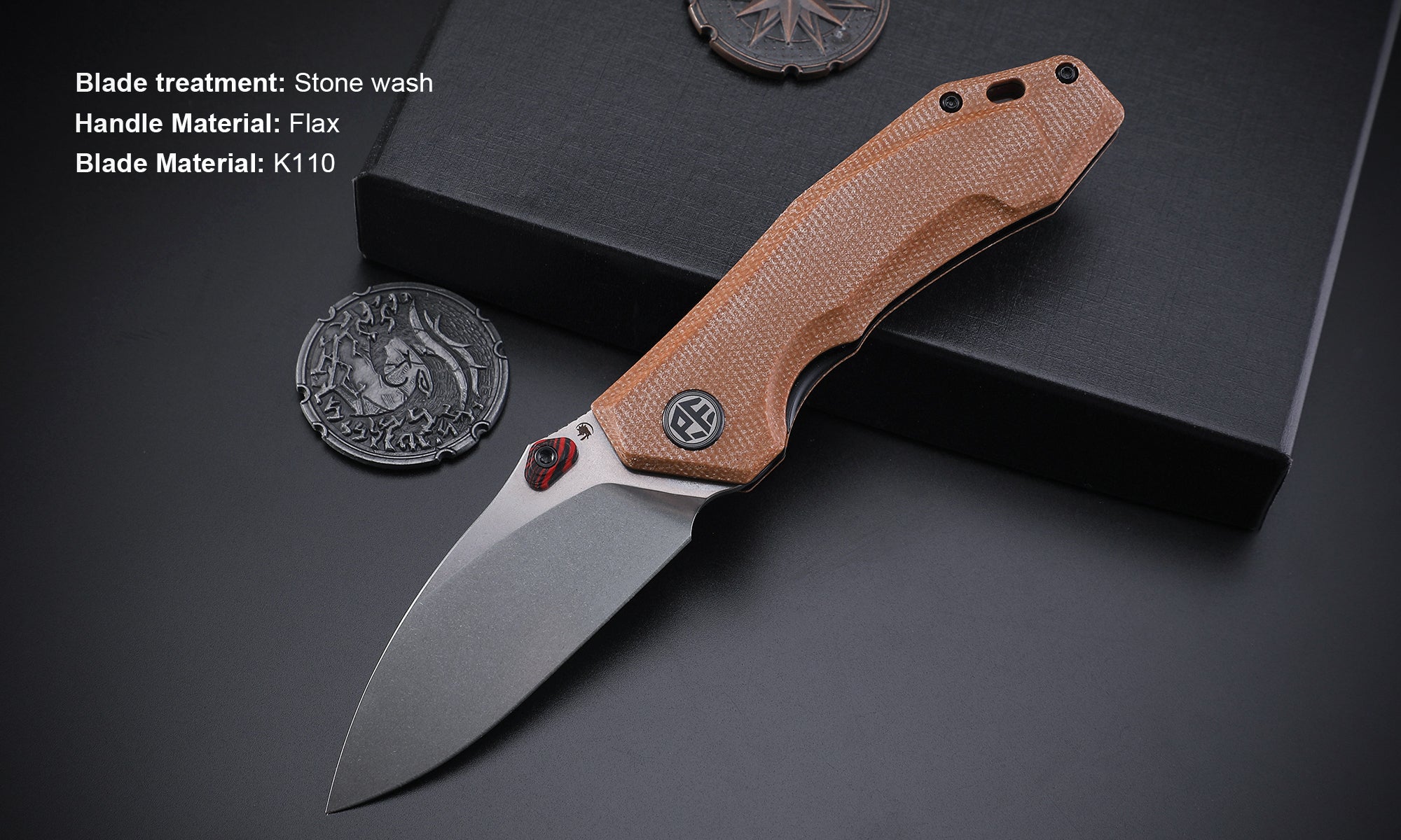 Petrified Fish PFP04 Havrog ,3.15" K110 Stonewashed Blade, 127g Micarta Handle Thumb Stud Liner lock Folding knife