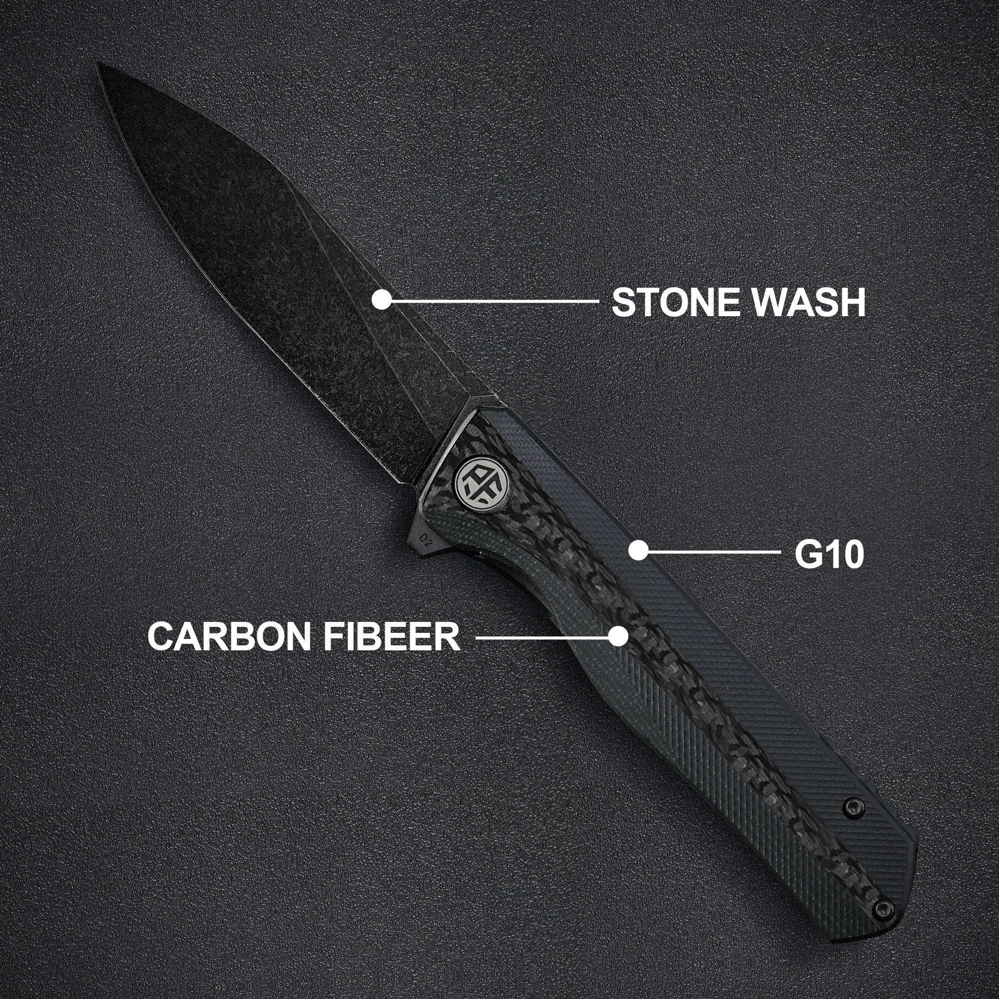 Petrified Fish PF818 Forward ,3.54" D2  Blade,104g Carbon Fiber With G10 Handle  Flipper Folding knife